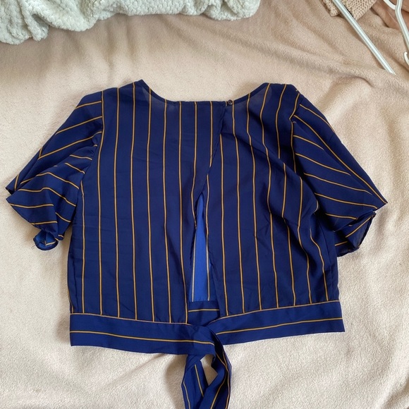 Striped Navy Wrap Chiffon Top - XL - Picture 2 of 4